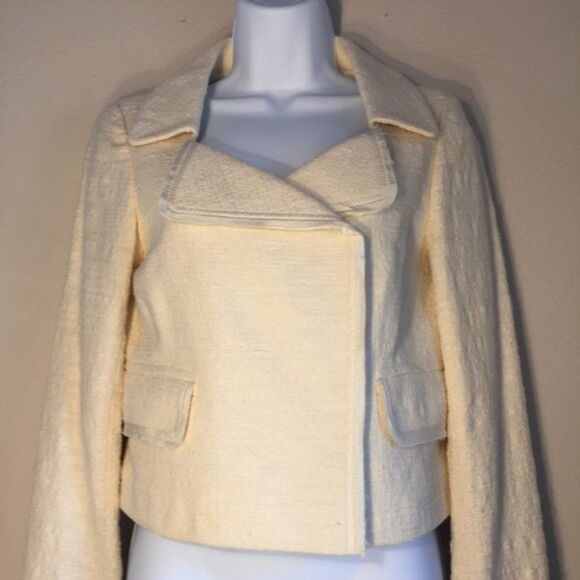 Banana Republic Jackets & Blazers - Banana Republic Cropped Jacket Cream Cotton Rayon Raw Edge Double Breasted 0